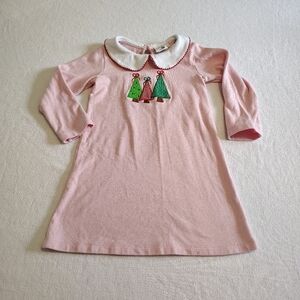 Luigi Kids Girl's Pink Embroidered Holiday Christmas Tree Tunic Dress Sz Small